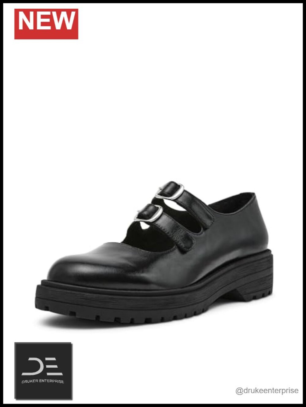Leather Block Heel Loafer with Buckle - Women's Dressy Round Toe